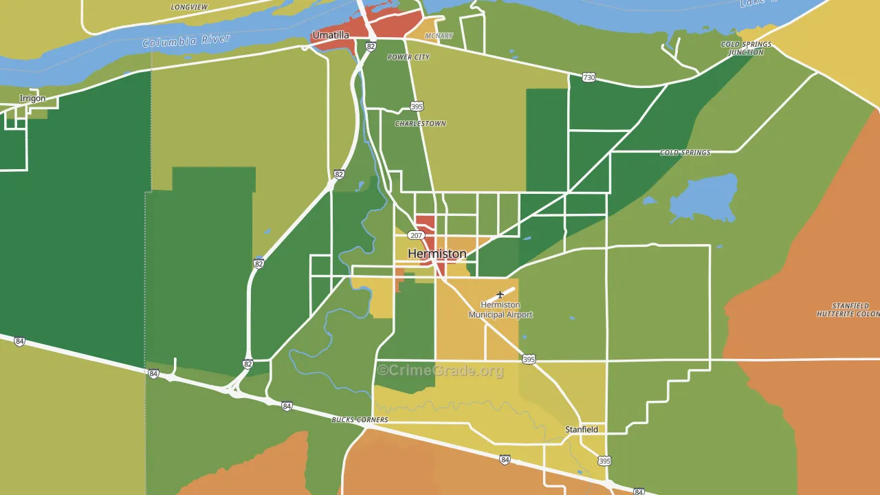 Hermiston, OR Map of Vandalism Rates