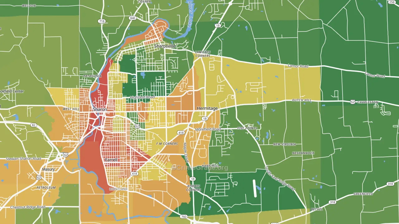 Hermitage, PA Map of Vandalism Rates