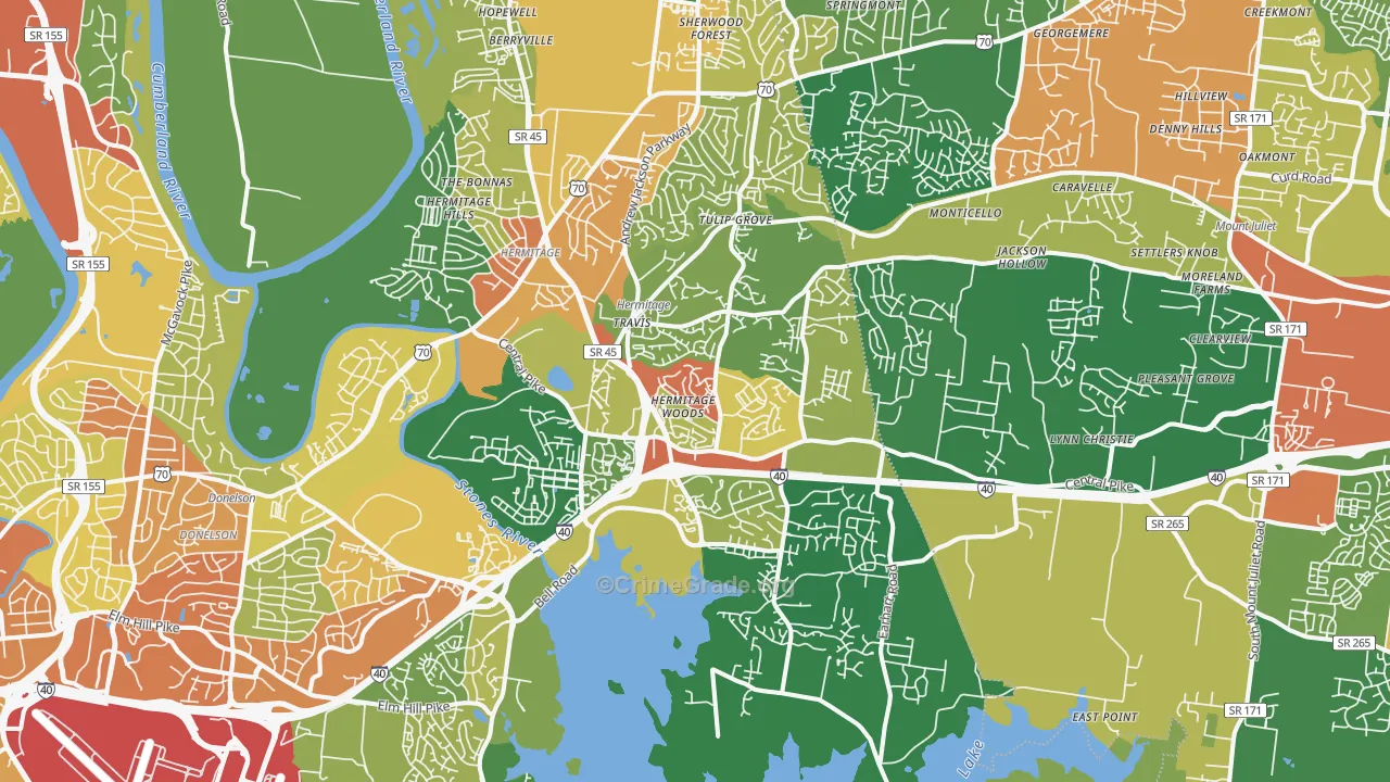 Hermitage, TN Map of Vandalism Rates