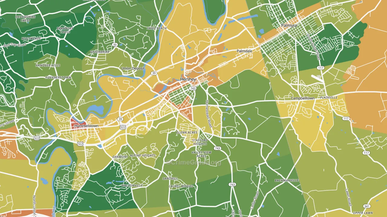 Hershey, PA Map of Vandalism Rates