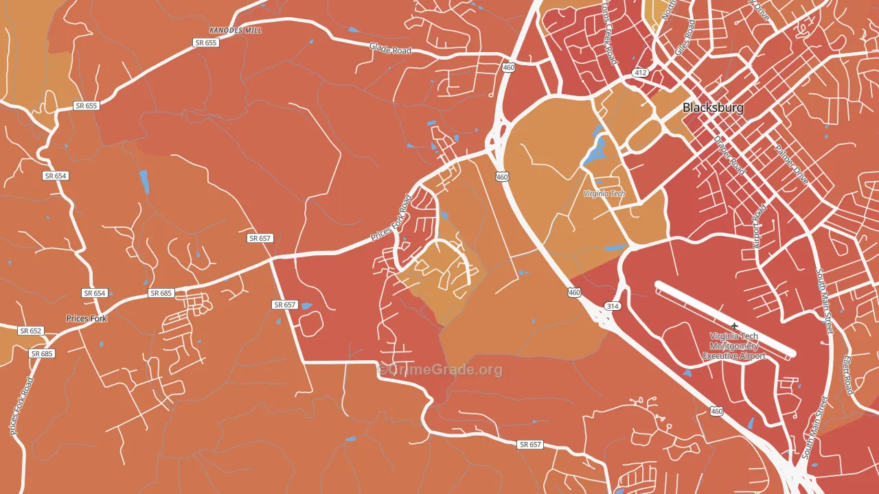 Hethwood-Prices Fork, Blacksburg, VA Map of Vandalism Rates