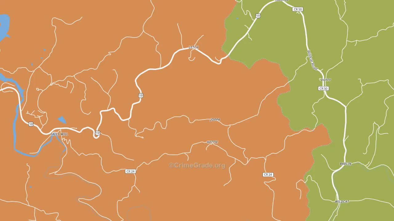 Hettie, WV Map of Vandalism Rates