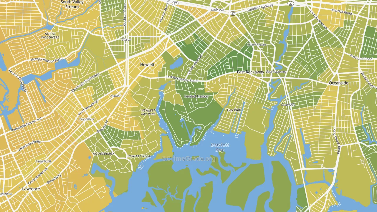 Hewlett Harbor, NY Map of Vandalism Rates