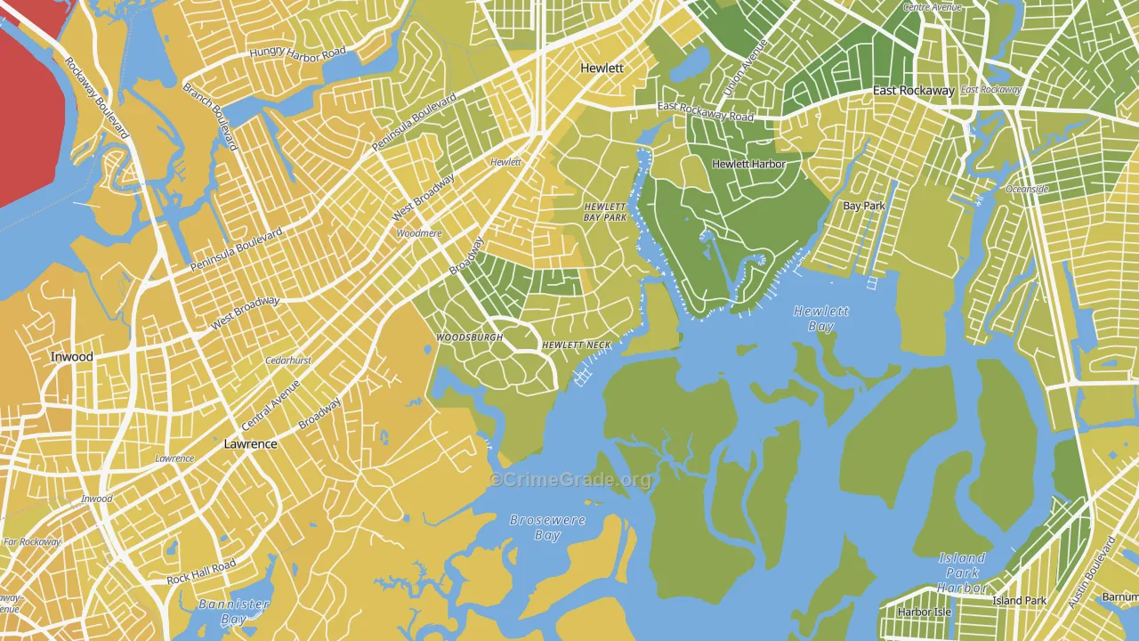 Hewlett Neck, NY Map of Vandalism Rates