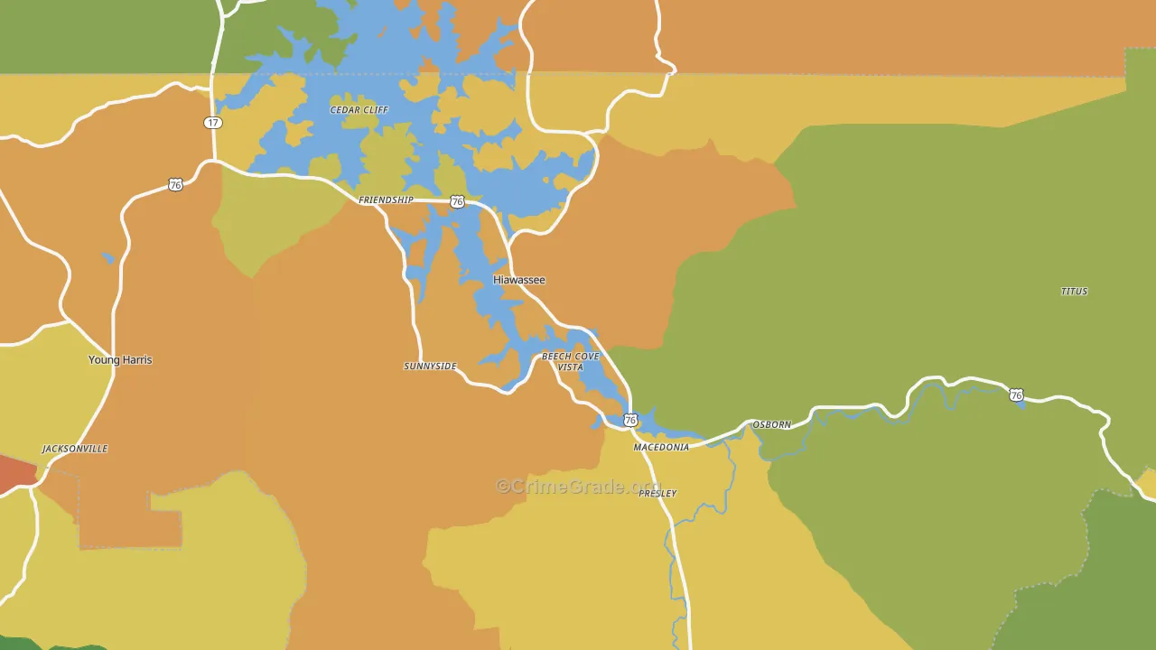 Hiawassee, GA Map of Vandalism Rates