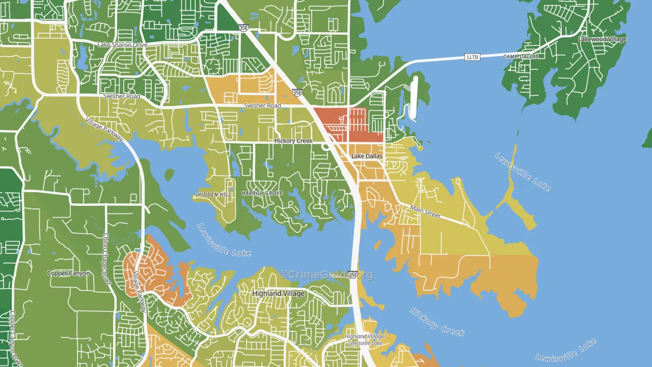 Hickory Creek, TX Map of Vandalism Rates