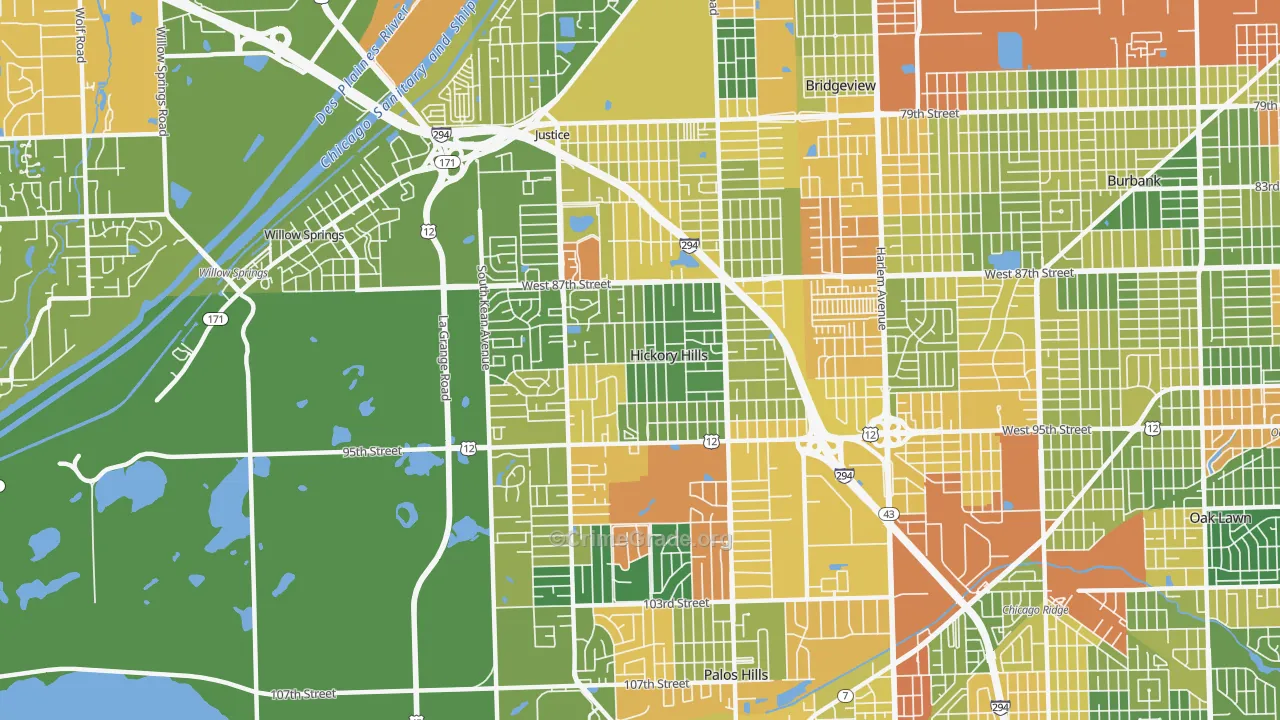Hickory Hills, IL Map of Vandalism Rates