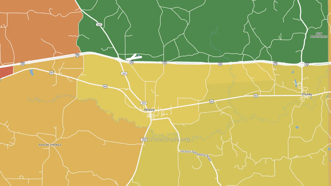 Hickory, MS Map of Vandalism Rates