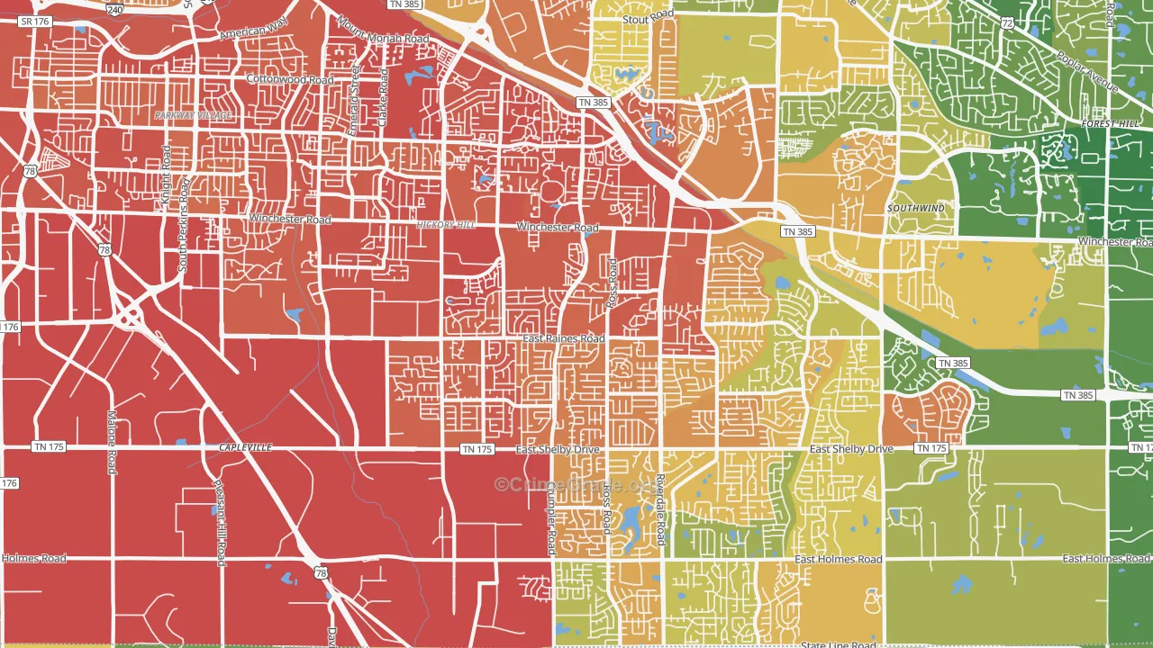 Hickory Ridge-South Riverdale, Memphis, TN Map of Vandalism Rates
