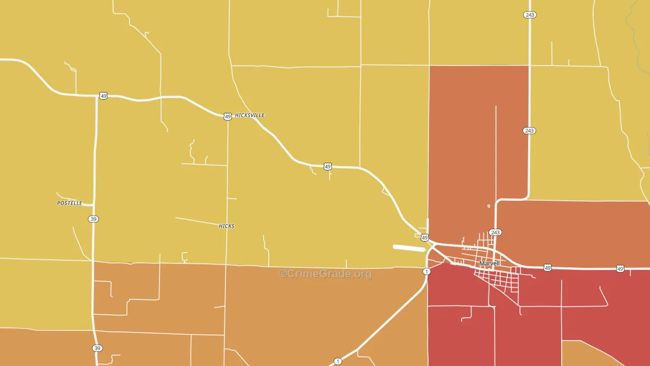 Hicks, AR Map of Vandalism Rates