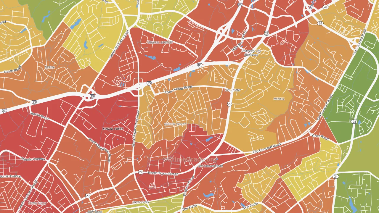 Hidden Valley, Charlotte, NC Map of Vandalism Rates