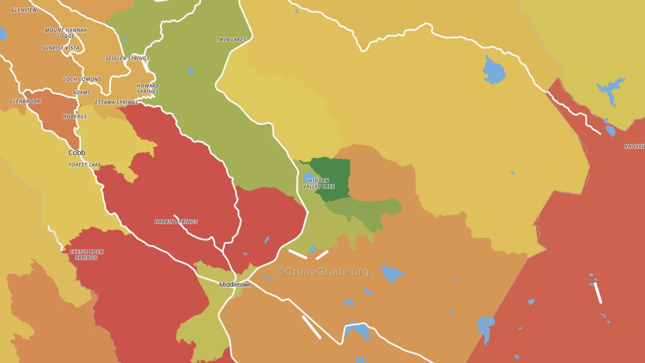 Hidden Valley Lake, CA Map of Vandalism Rates