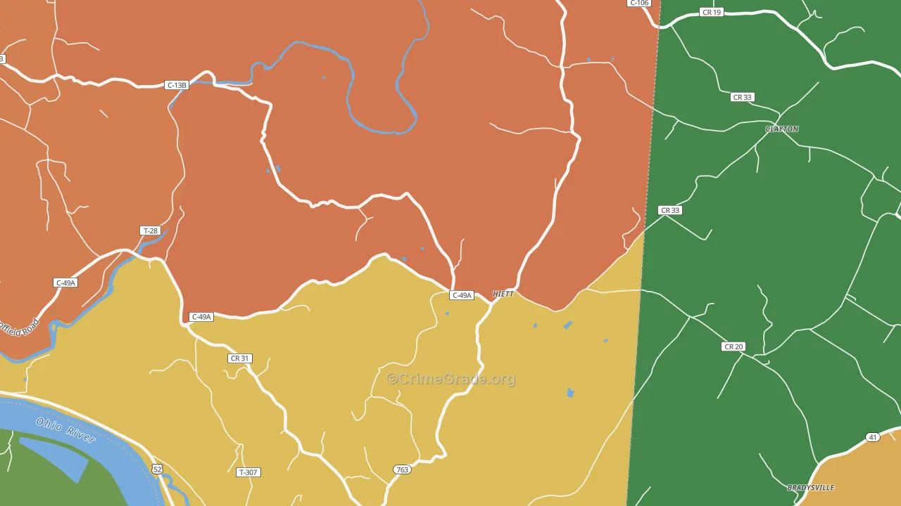 Hiett, OH Map of Vandalism Rates
