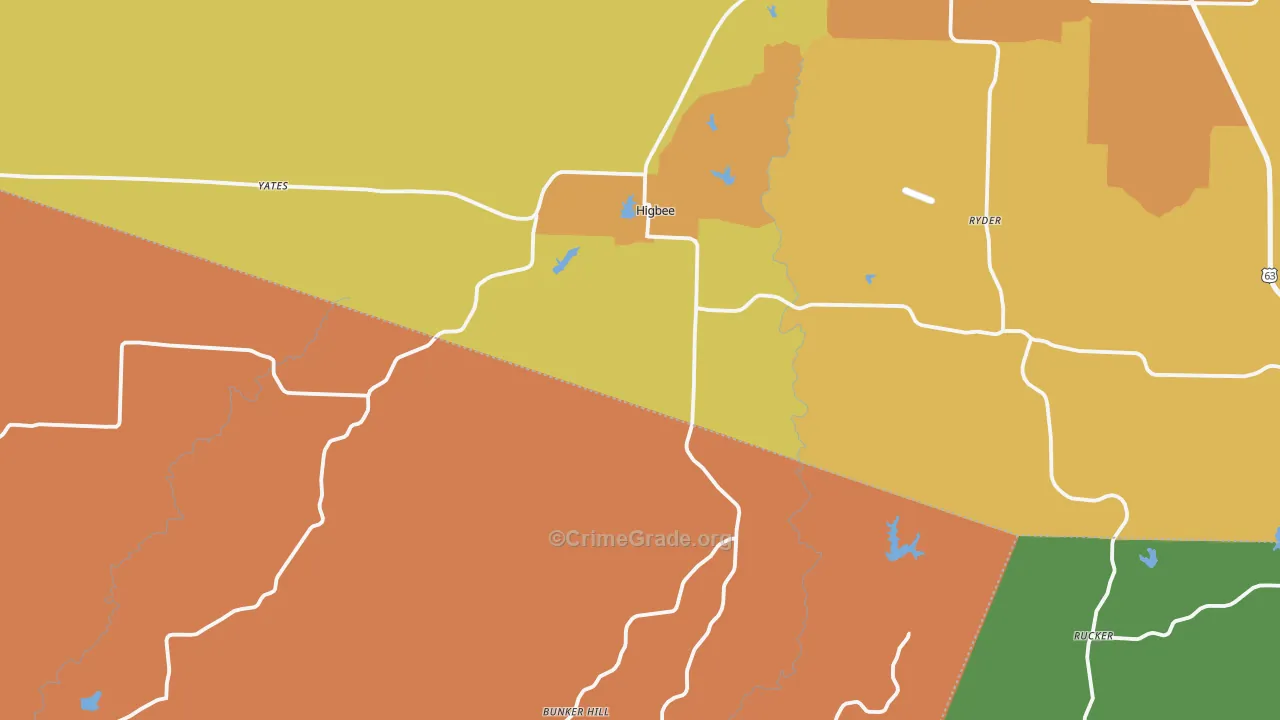 Higbee, MO Map of Vandalism Rates
