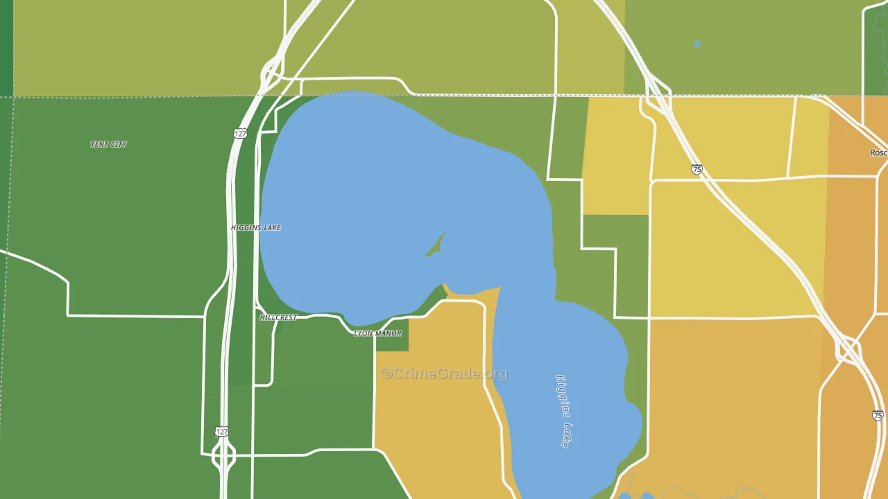 Higgins Lake, MI Map of Vandalism Rates