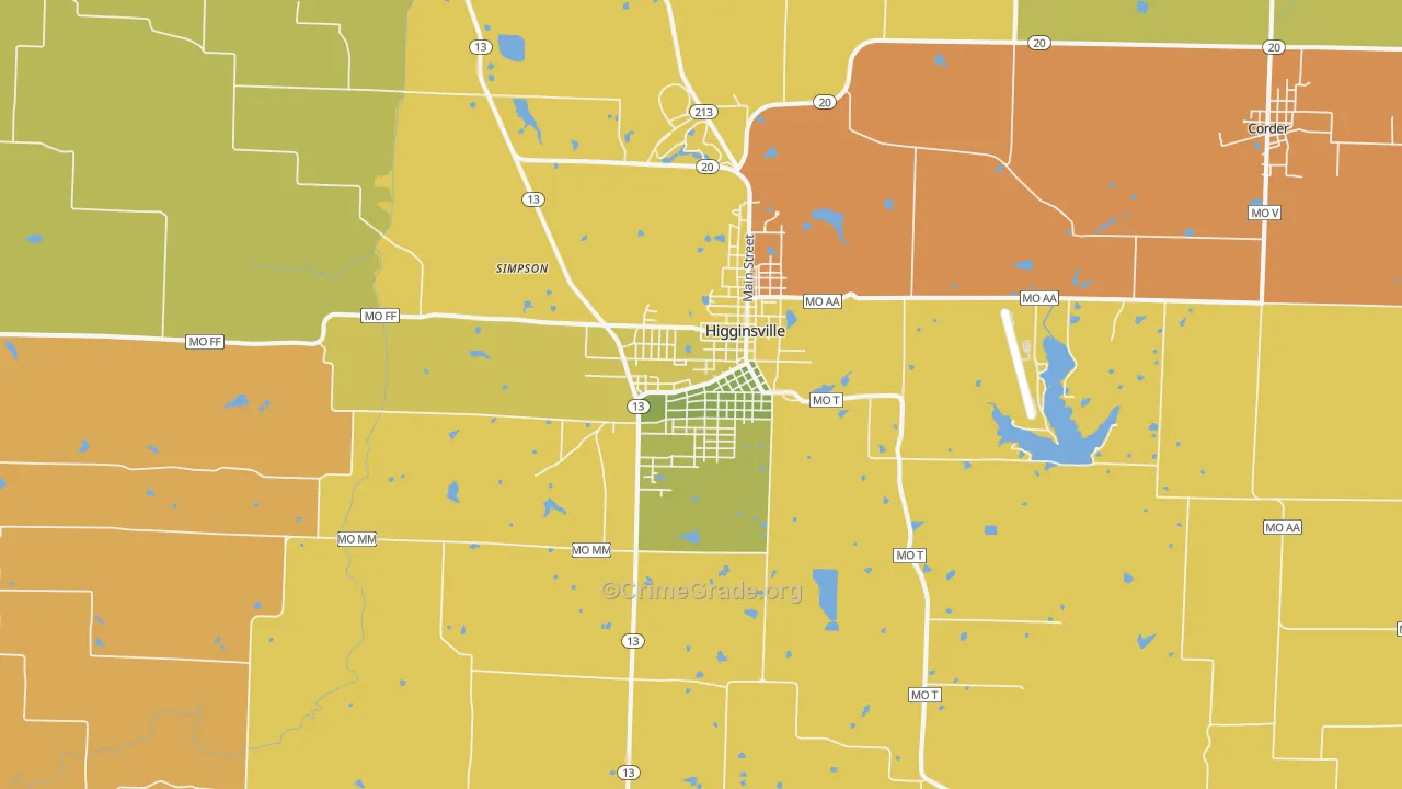Higginsville, MO Map of Vandalism Rates