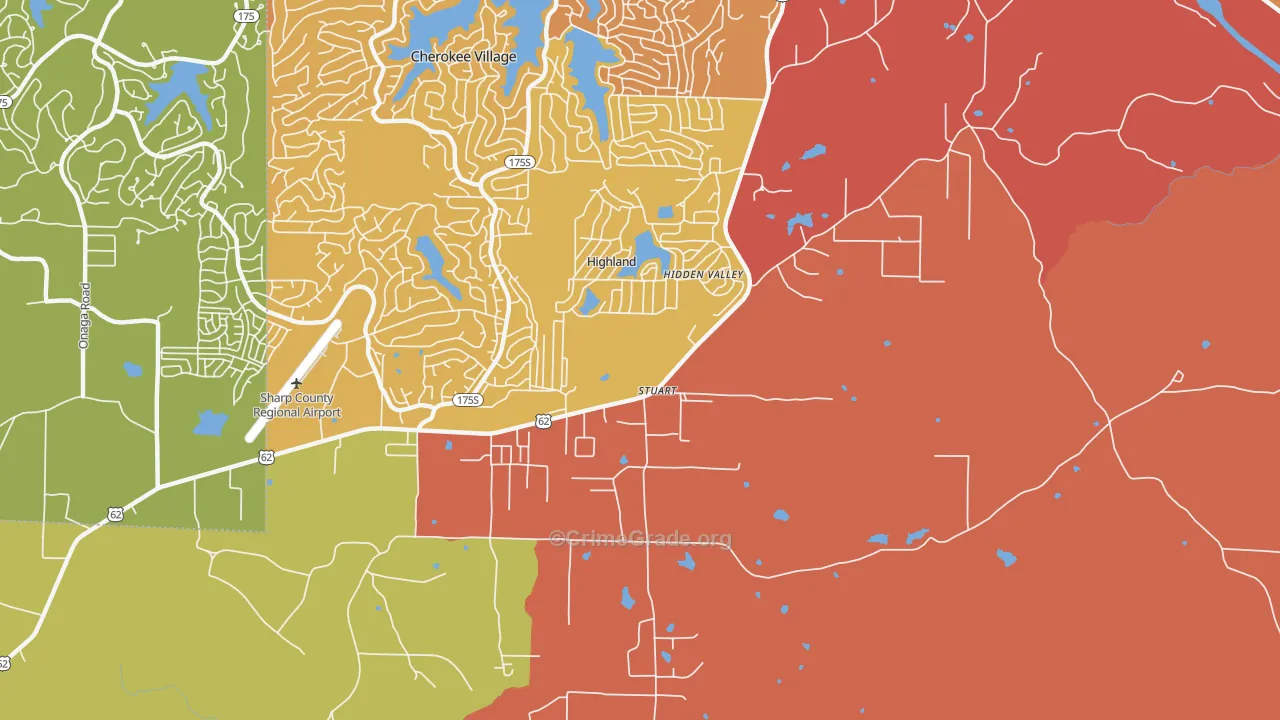 Highland, AR Map of Vandalism Rates