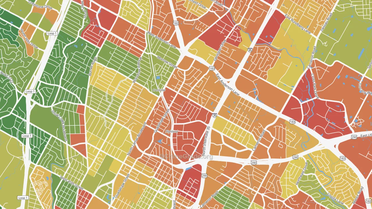 Highland, Austin, TX Map of Vandalism Rates