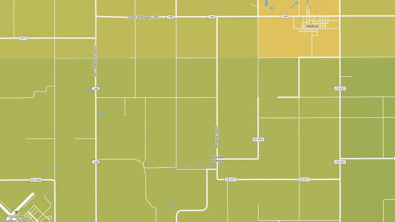 Highland Center, IA Map of Vandalism Rates