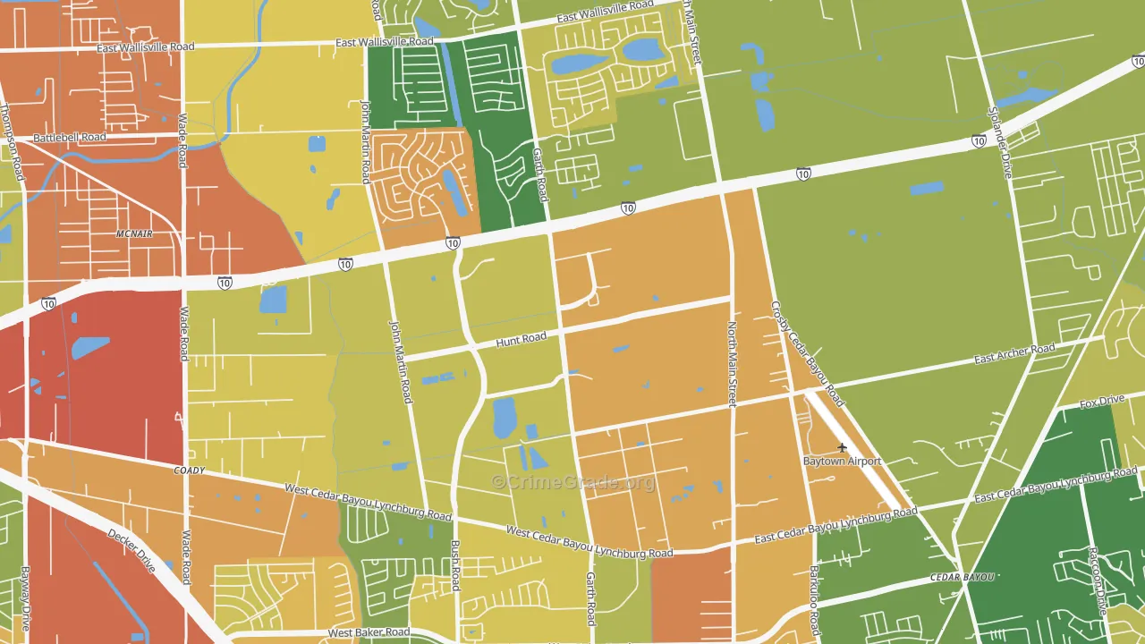 Highland Farms, Baytown, TX Map of Vandalism Rates