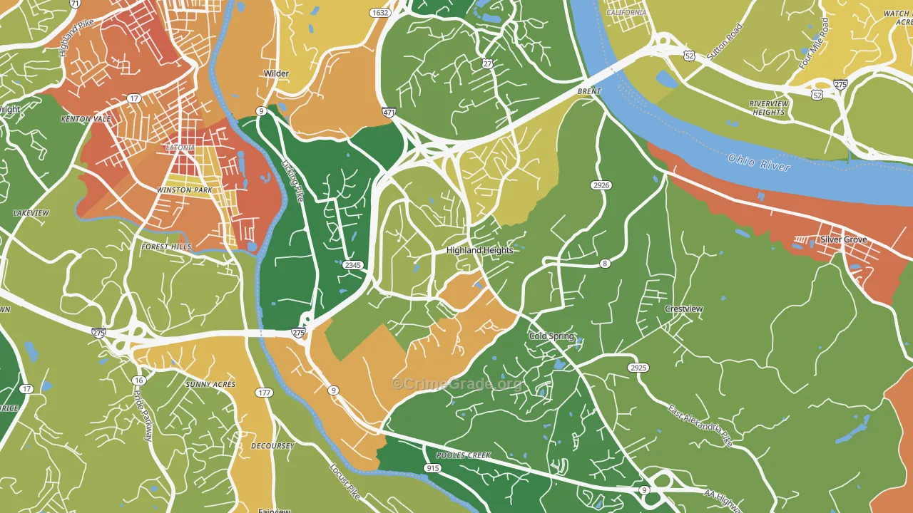 Highland Heights, KY Map of Vandalism Rates