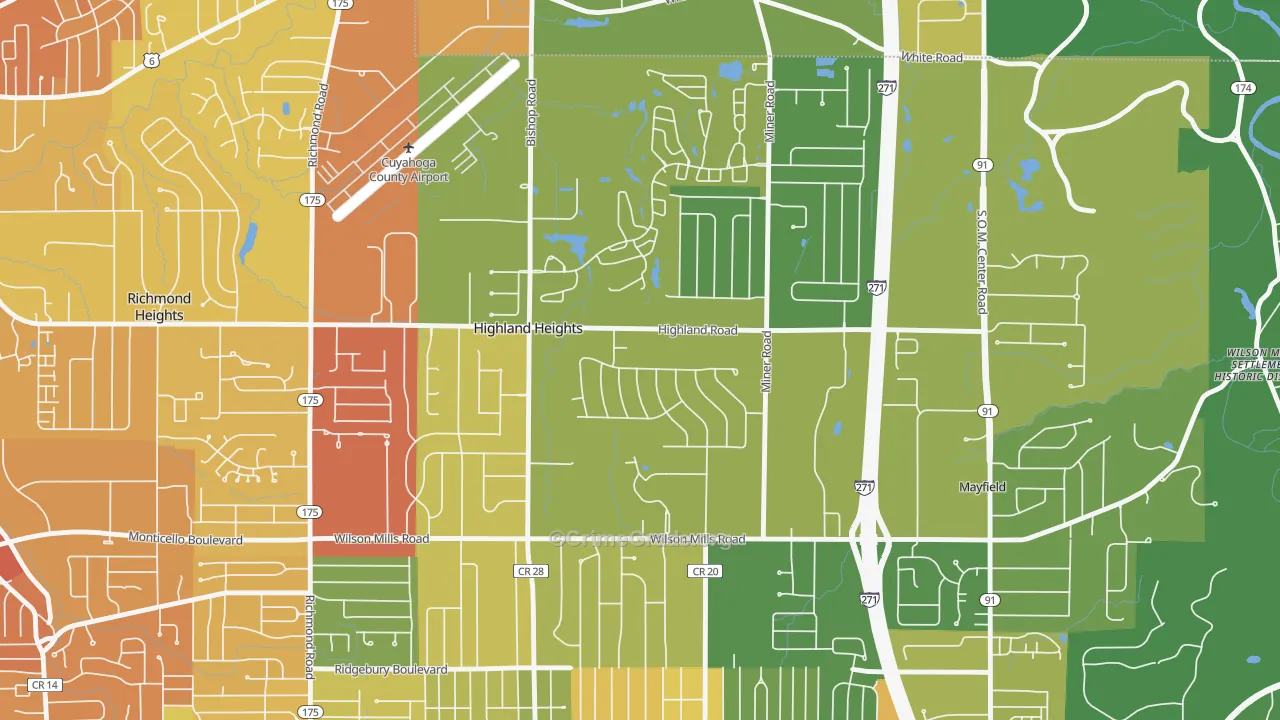 Highland Heights, OH Map of Vandalism Rates