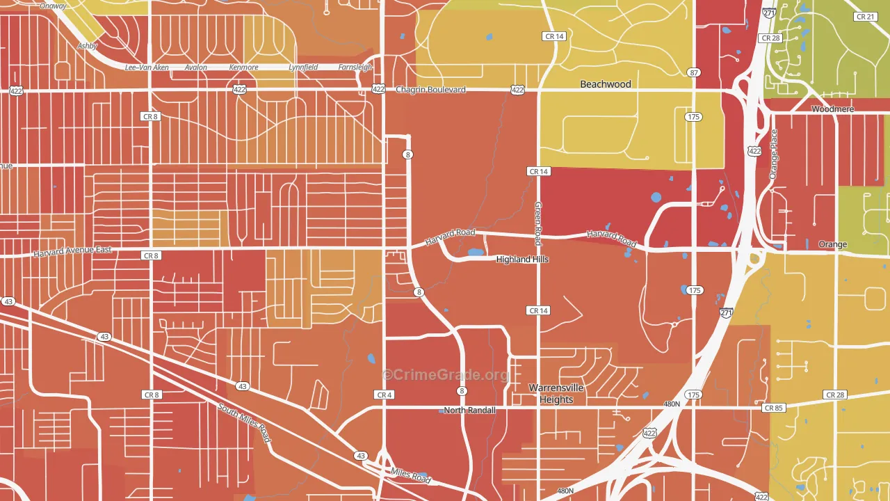 Highland Hills, OH Map of Vandalism Rates