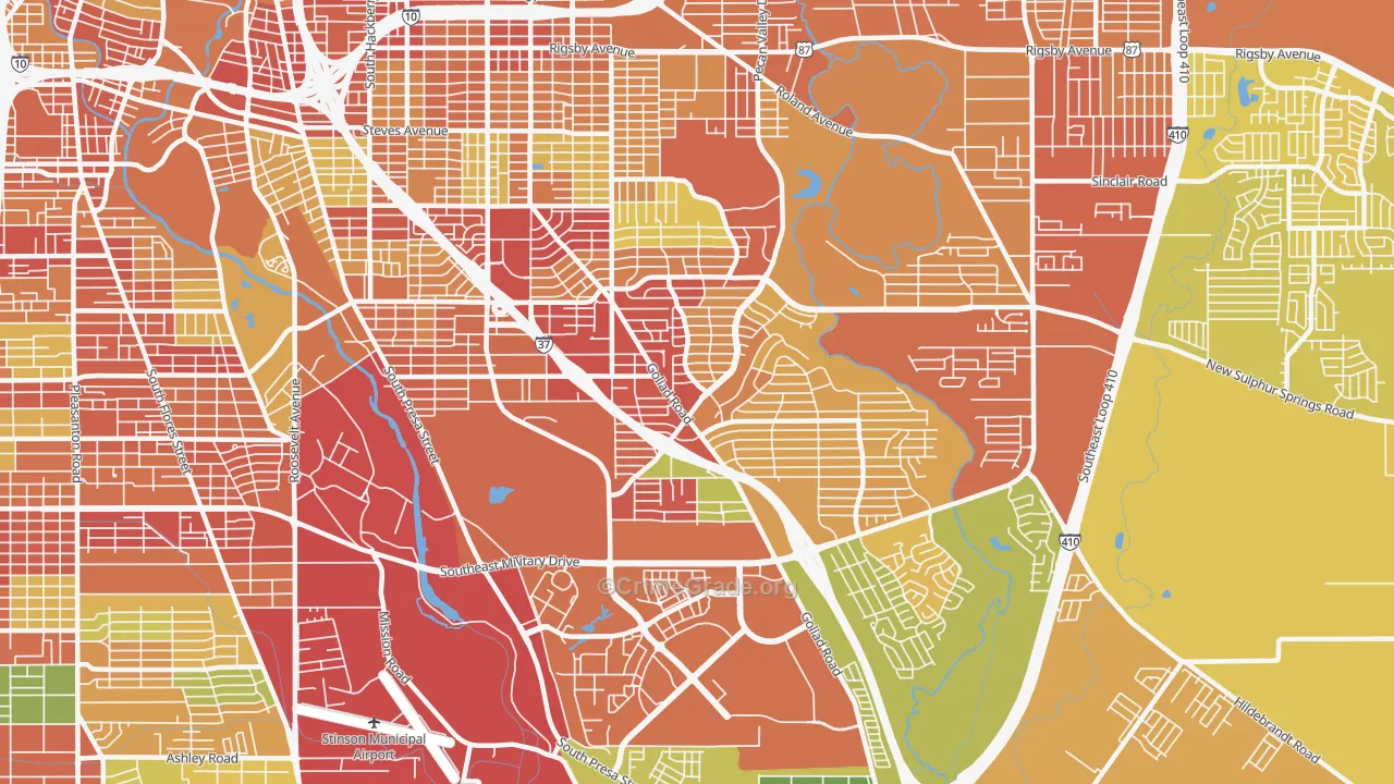 Highland Hills, San Antonio, TX Map of Vandalism Rates