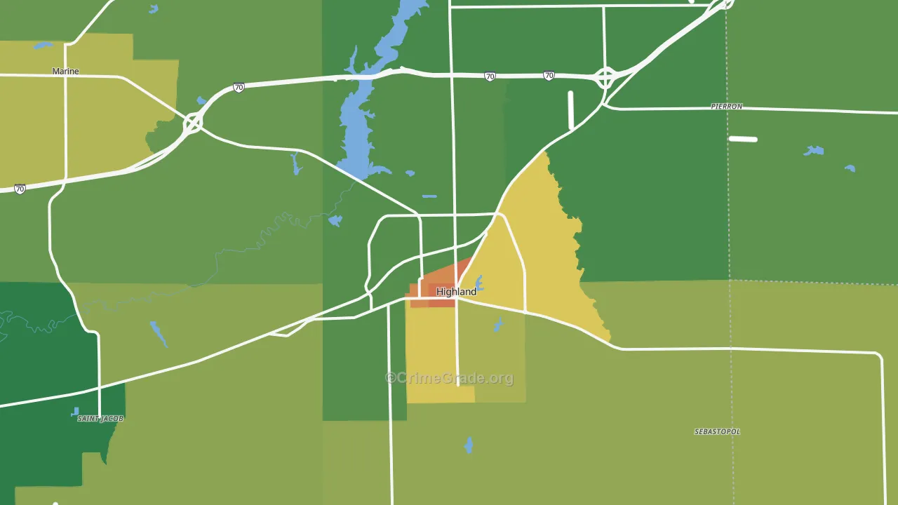 Highland, IL Map of Vandalism Rates