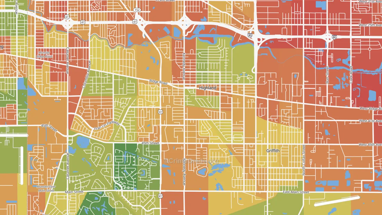 Highland, IN Map of Vandalism Rates