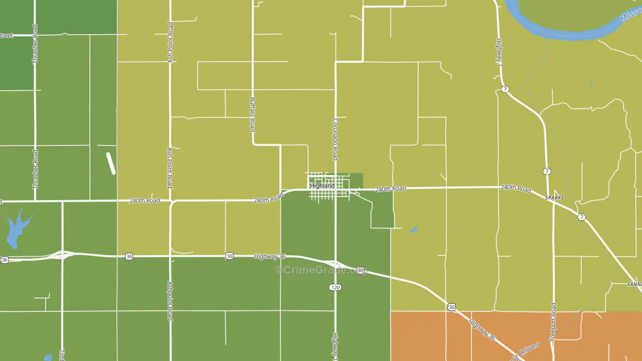 Highland, KS Map of Vandalism Rates