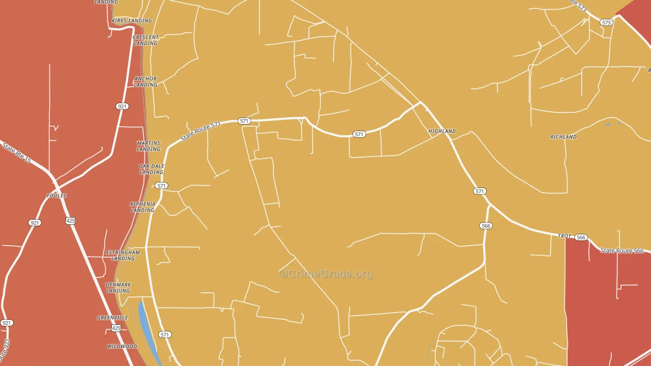 Highland, LA Map of Vandalism Rates