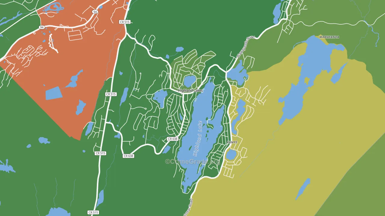 Highland Lake, NJ Map of Vandalism Rates