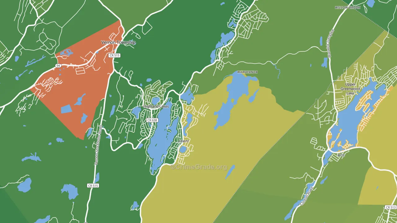 Highland Lakes, NJ Map of Vandalism Rates
