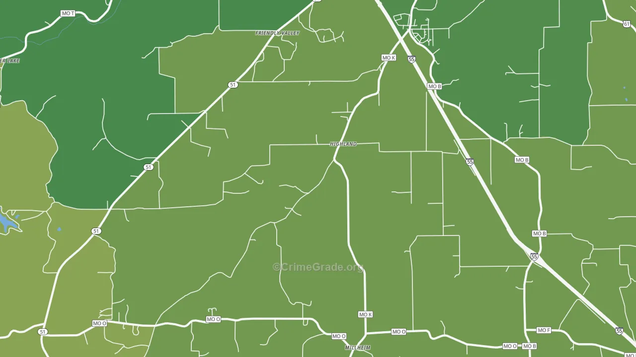 Highland, MO Map of Vandalism Rates