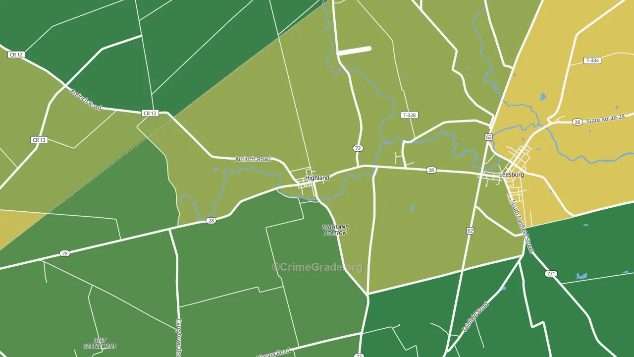 Highland, OH Map of Vandalism Rates