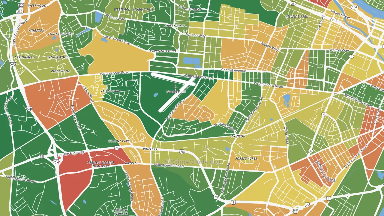 Highland Park, Augusta, GA Map of Vandalism Rates