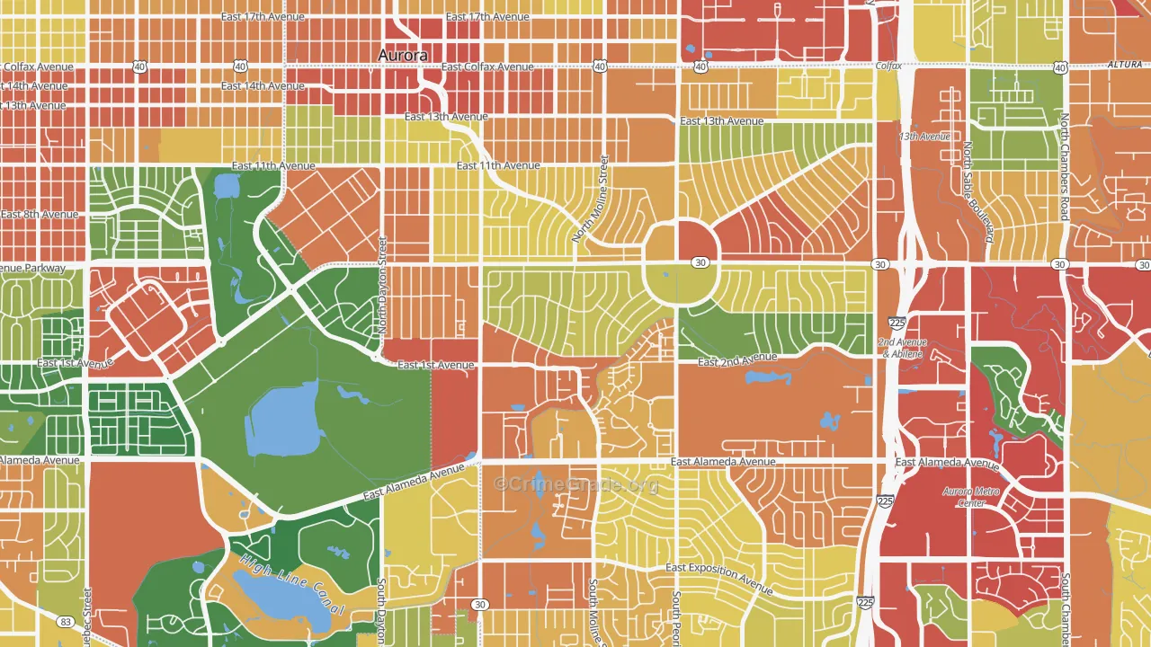 Highland Park, Aurora, CO Map of Vandalism Rates