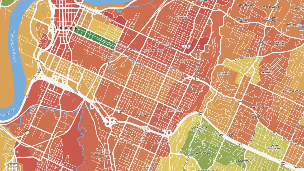 Highland Park, Chattanooga, TN Map of Vandalism Rates