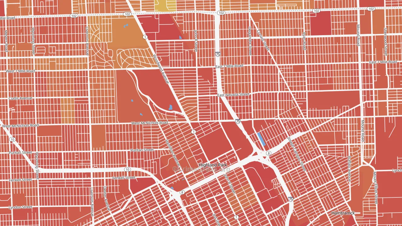 Highland Park, MI Map of Vandalism Rates