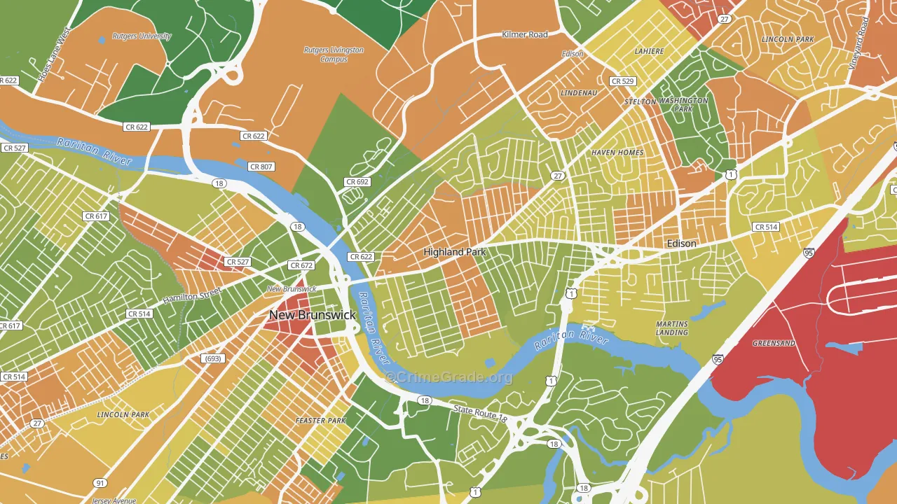 Highland Park, NJ Map of Vandalism Rates