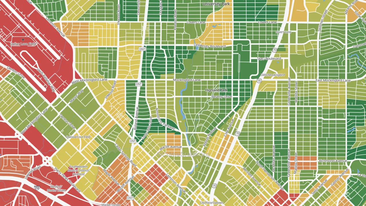 Highland Park, TX Map of Vandalism Rates