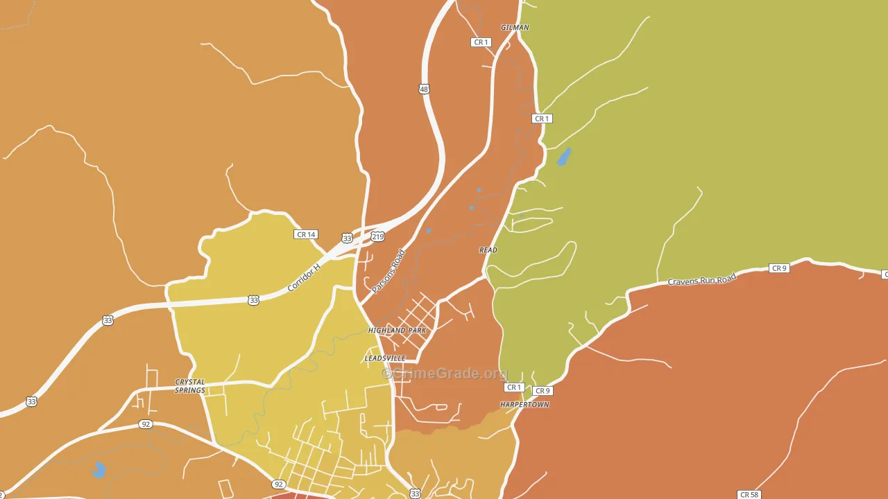 Highland Park, WV Map of Vandalism Rates