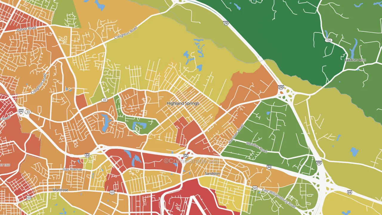 Highland Springs, VA Map of Vandalism Rates