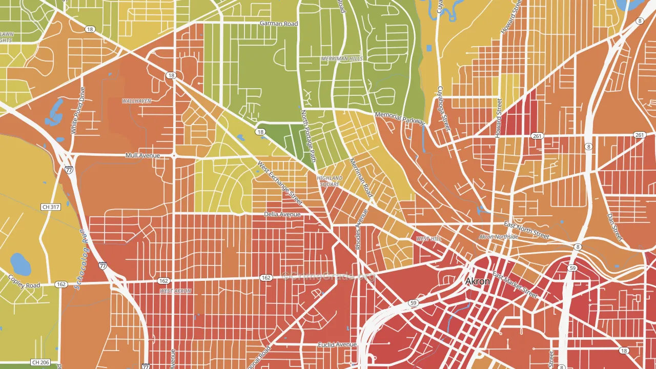 Highland Square, Akron, OH Map of Vandalism Rates