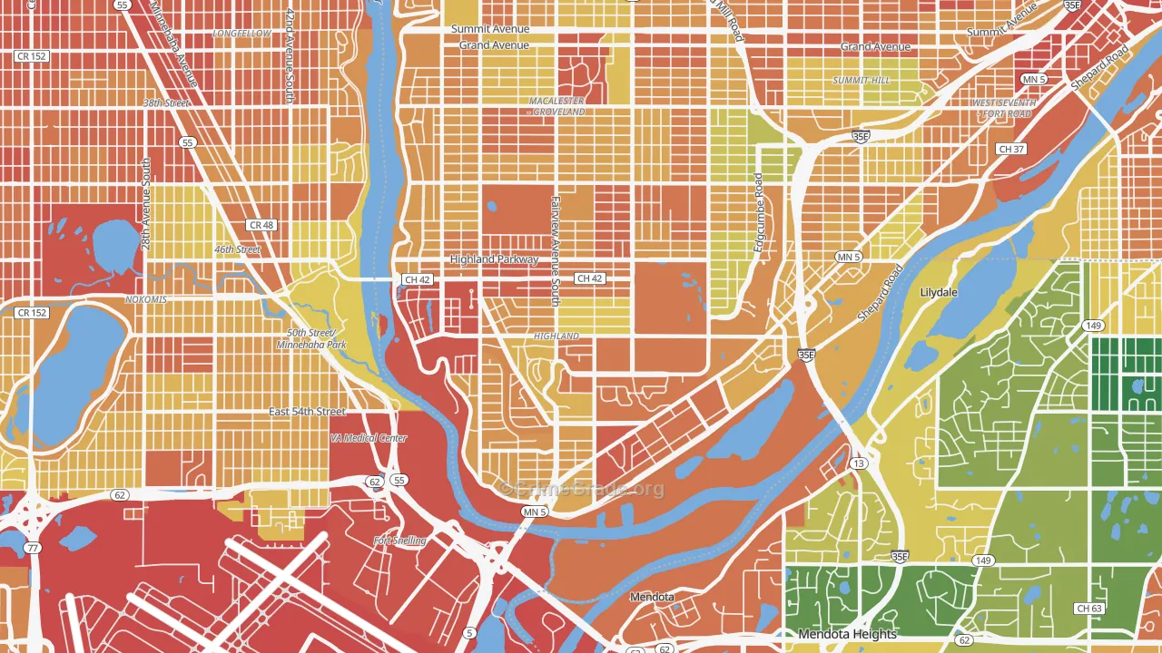 Highland, St. Paul, MN Map of Vandalism Rates