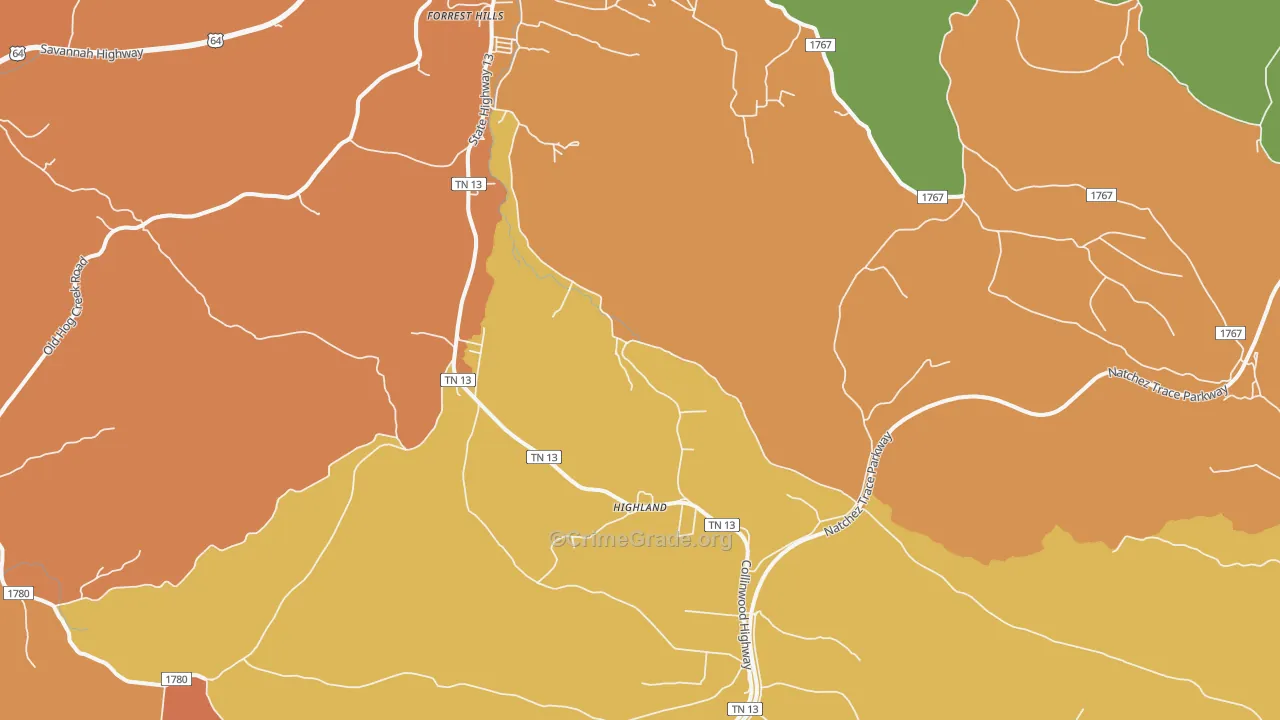 Highland, TN Map of Vandalism Rates