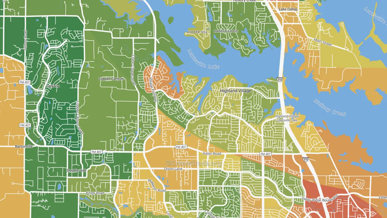 Highland Village, TX Map of Vandalism Rates
