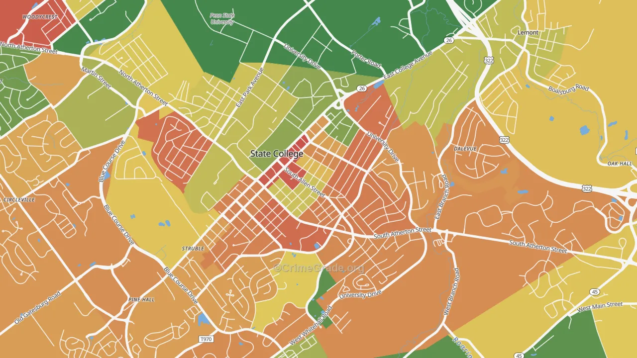 Highlands Historic District, State College, PA Map of Vandalism Rates