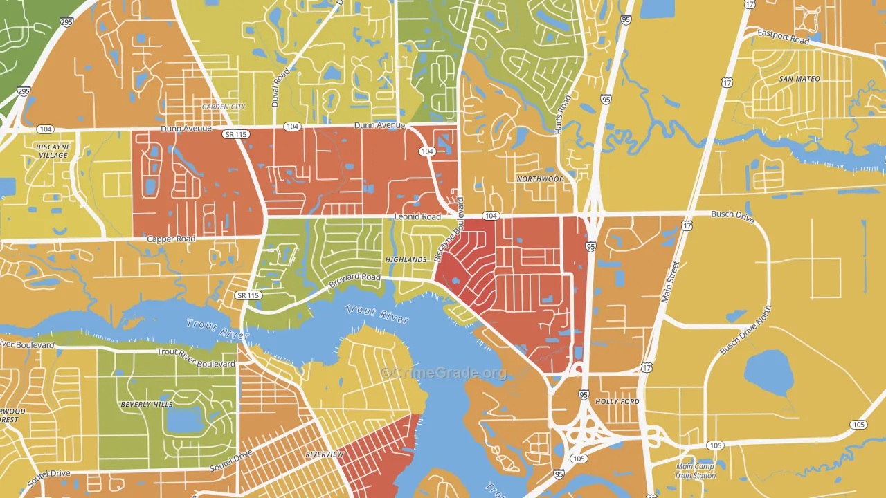 Highlands, Jacksonville, FL Map of Vandalism Rates
